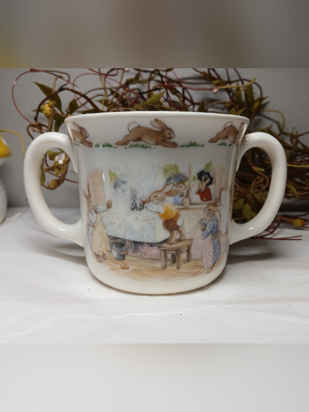 Bunnykins Royal Dalton Bunny Illustration 1988 Double-Handled Kids Cup Vtg GUC